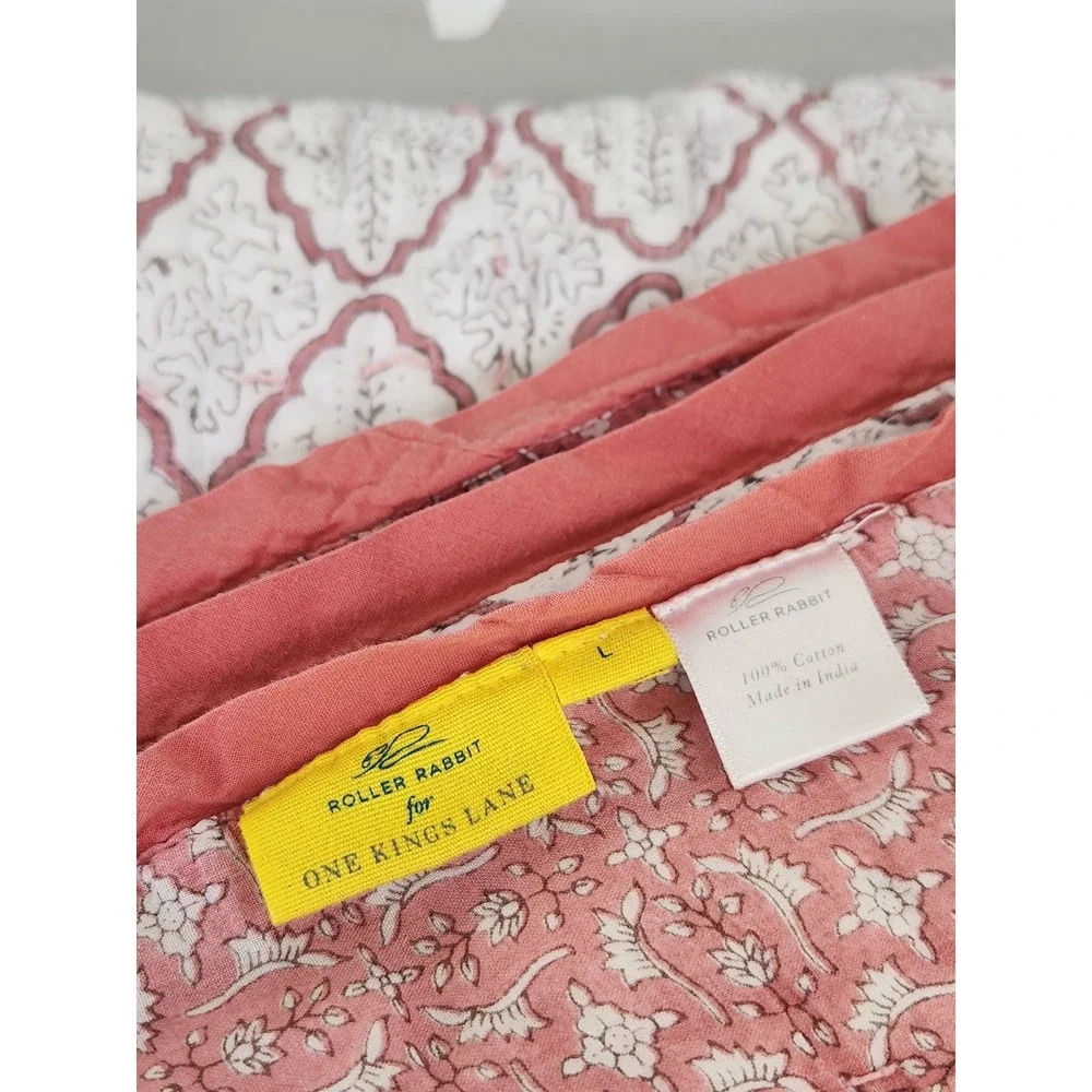 Roller Rabbit One Kings Lane Baby Quilt Pink White Block Print Cotton Boho 38×50